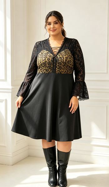 Immagine di PLUS SIZE DRESS WITH LEOPARD PRINT TOP